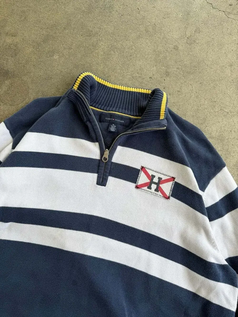 Y2K Tommy Hilfiger Men's navy Quarter-Zip  Sweater